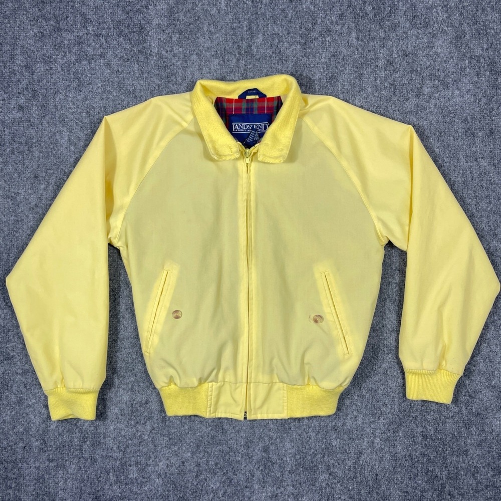 Lands End Harrington Jacket Womens Small Yellow Plaid Lined Vintage Windbreaker